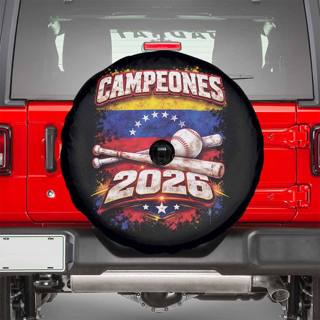 Venezuela Campeones 2026 Baseball Championship Spare Tire Cover Vintage Venezuelan Flag TS11 Black Print Your Wear