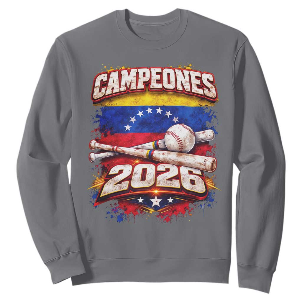 Venezuela Campeones 2026 Baseball Championship Sweatshirt Vintage Venezuelan Flag TS11 Charcoal Print Your Wear