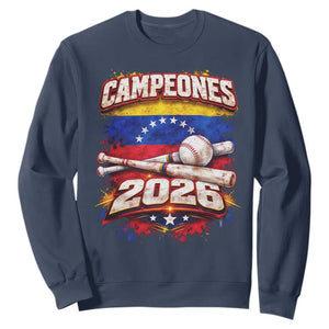 Venezuela Campeones 2026 Baseball Championship Sweatshirt Vintage Venezuelan Flag TS11 Navy Print Your Wear