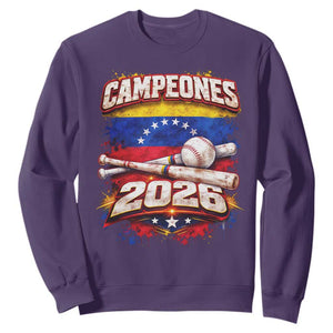 Venezuela Campeones 2026 Baseball Championship Sweatshirt Vintage Venezuelan Flag TS11 Purple Print Your Wear