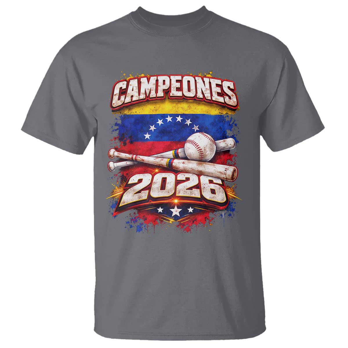 Venezuela Campeones 2026 Baseball Championship T Shirt Vintage Venezuelan Flag TS11 Charcoal Print Your Wear