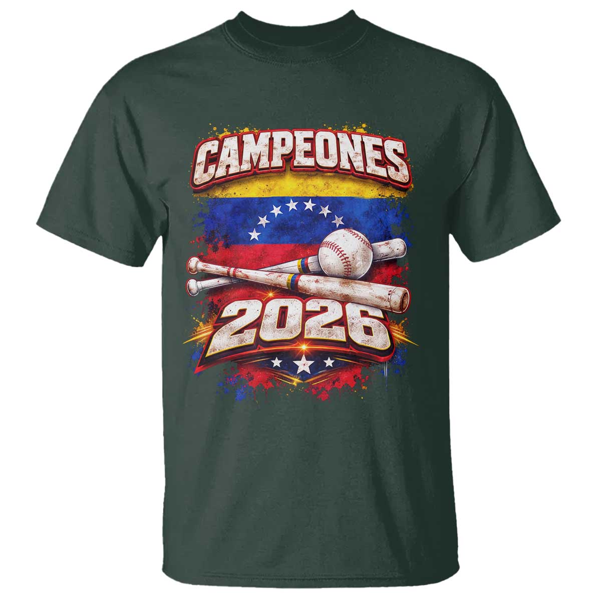 Venezuela Campeones 2026 Baseball Championship T Shirt Vintage Venezuelan Flag TS11 Dark Forest Green Print Your Wear