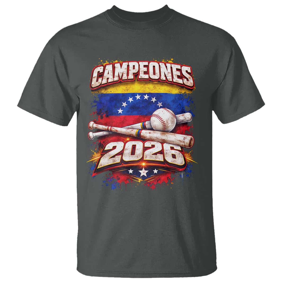Venezuela Campeones 2026 Baseball Championship T Shirt Vintage Venezuelan Flag TS11 Dark Heather Print Your Wear