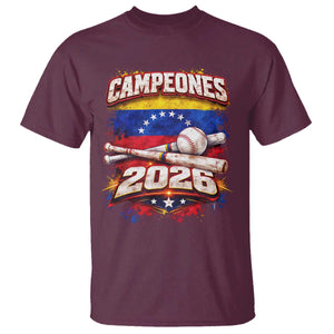 Venezuela Campeones 2026 Baseball Championship T Shirt Vintage Venezuelan Flag TS11 Maroon Print Your Wear