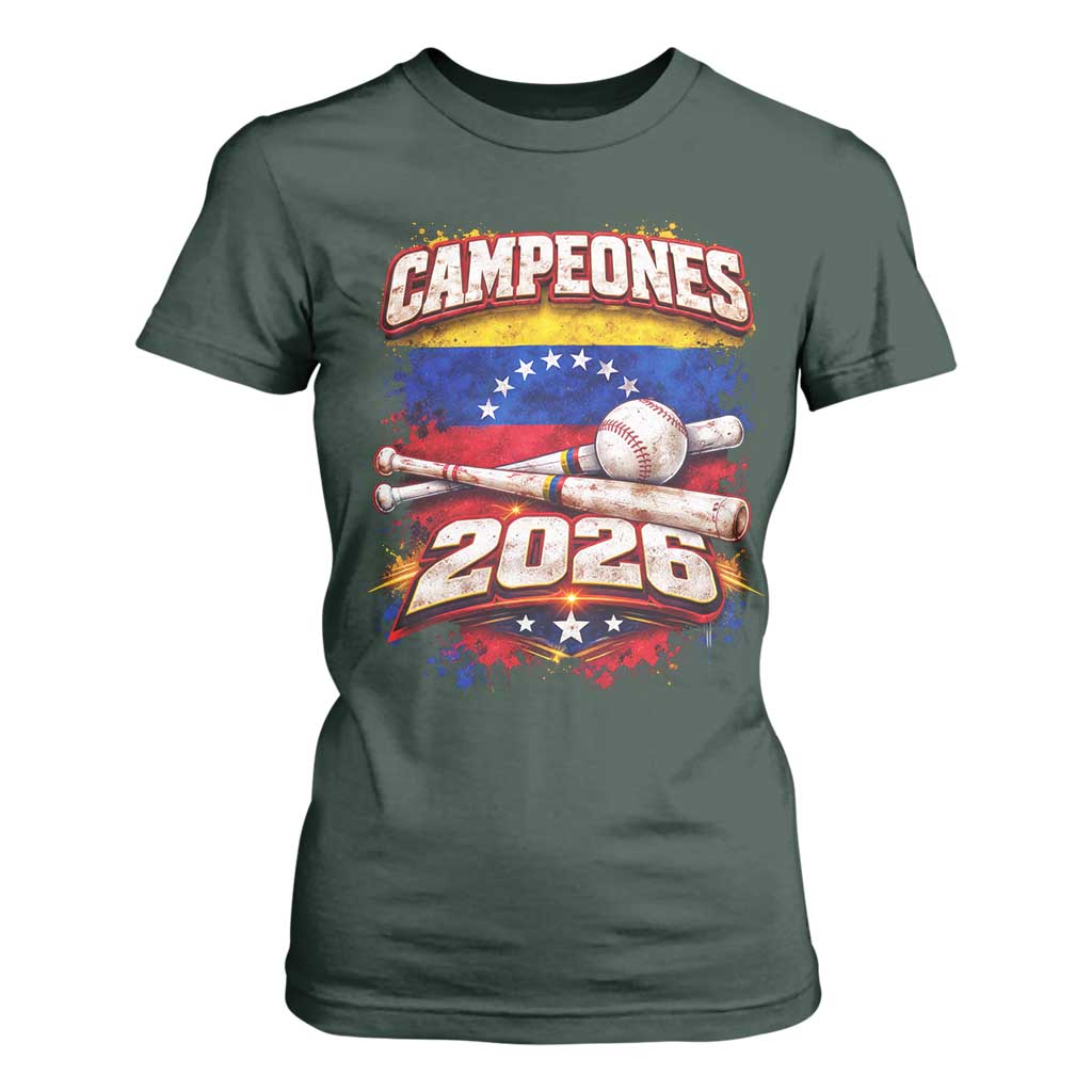 Venezuela Campeones 2026 Baseball Championship T Shirt For Women Vintage Venezuelan Flag TS11 Dark Forest Green Print Your Wear