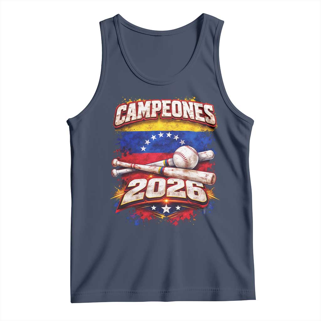 Venezuela Campeones 2026 Baseball Championship Tank Top Vintage Venezuelan Flag TS11 Navy Print Your Wear