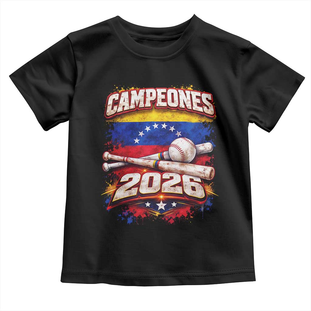 Venezuela Campeones 2026 Baseball Championship Toddler T Shirt Vintage Venezuelan Flag TS11 Black Print Your Wear