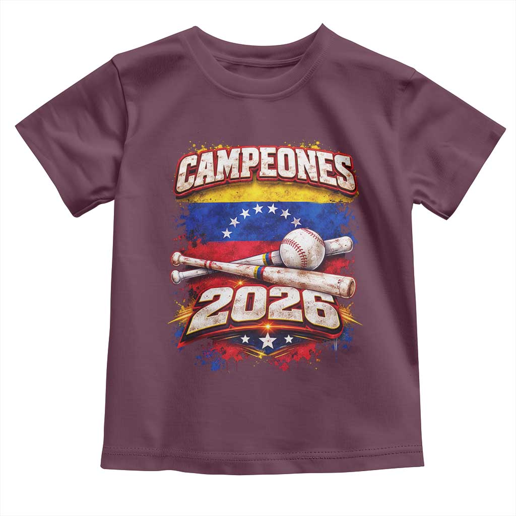 Venezuela Campeones 2026 Baseball Championship Toddler T Shirt Vintage Venezuelan Flag TS11 Maroon Print Your Wear