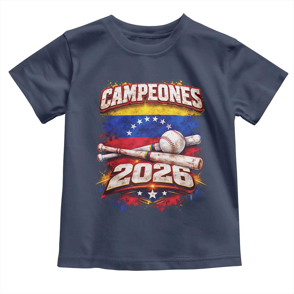 Venezuela Campeones 2026 Baseball Championship Toddler T Shirt Vintage Venezuelan Flag TS11 Navy Print Your Wear