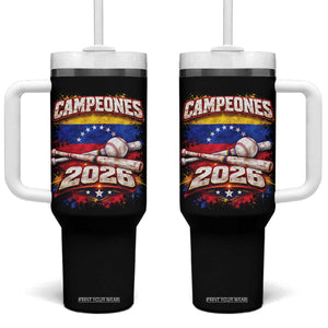 Venezuela Campeones 2026 Baseball Championship Tumbler With Handle Vintage Venezuelan Flag TS11 One Size: 40 oz Black Print Your Wear