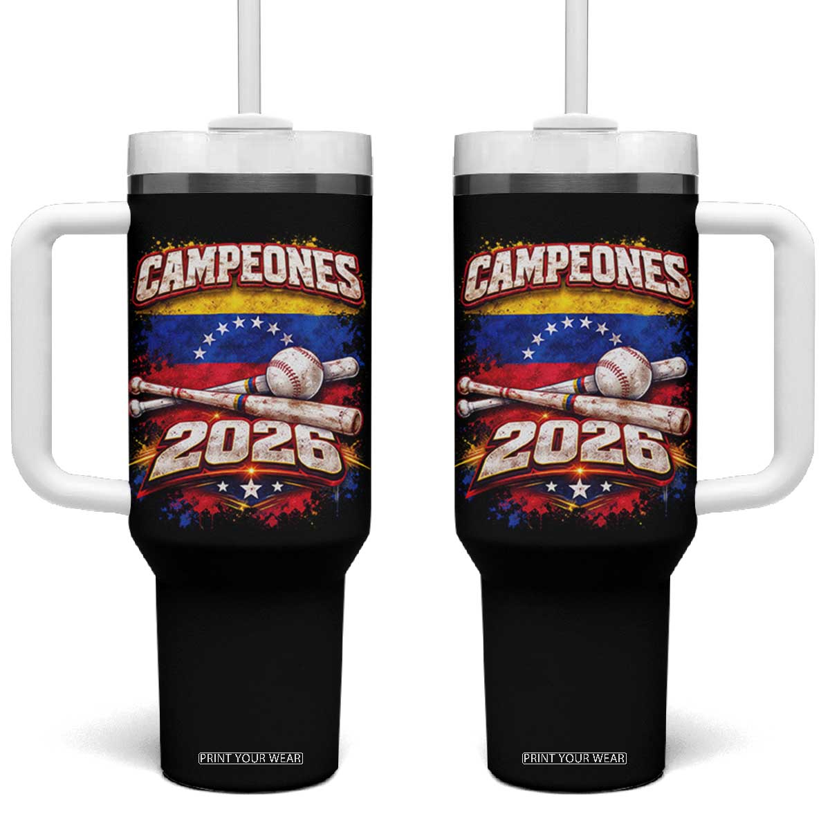 Venezuela Campeones 2026 Baseball Championship Tumbler With Handle Vintage Venezuelan Flag TS11 One Size: 40 oz Black Print Your Wear