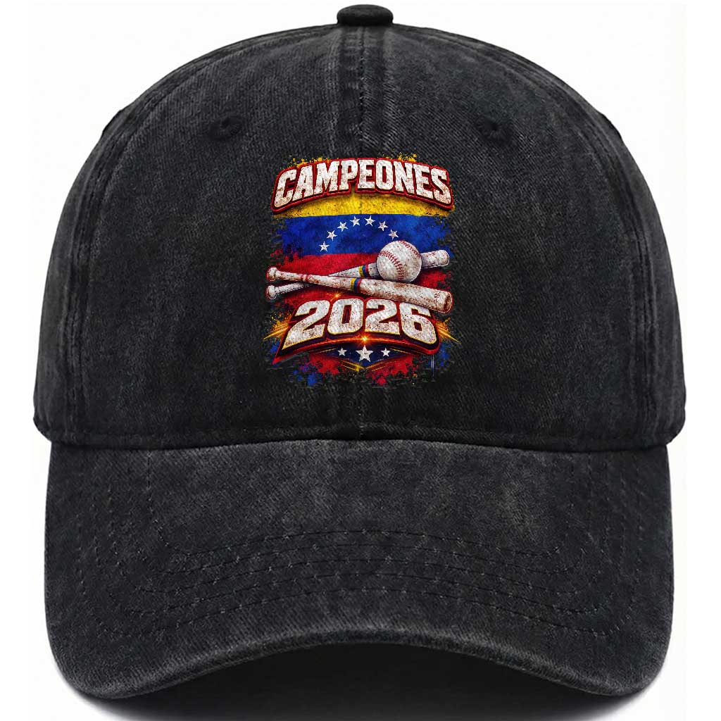Venezuela Campeones 2026 Baseball Championship Washed Cotton Baseball Cap Vintage Venezuelan Flag TS11 Print Your Wear