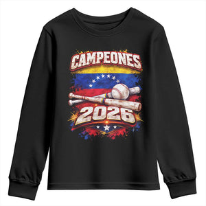 Venezuela Campeones 2026 Baseball Championship Youth Sweatshirt Vintage Venezuelan Flag TS11 Black Print Your Wear