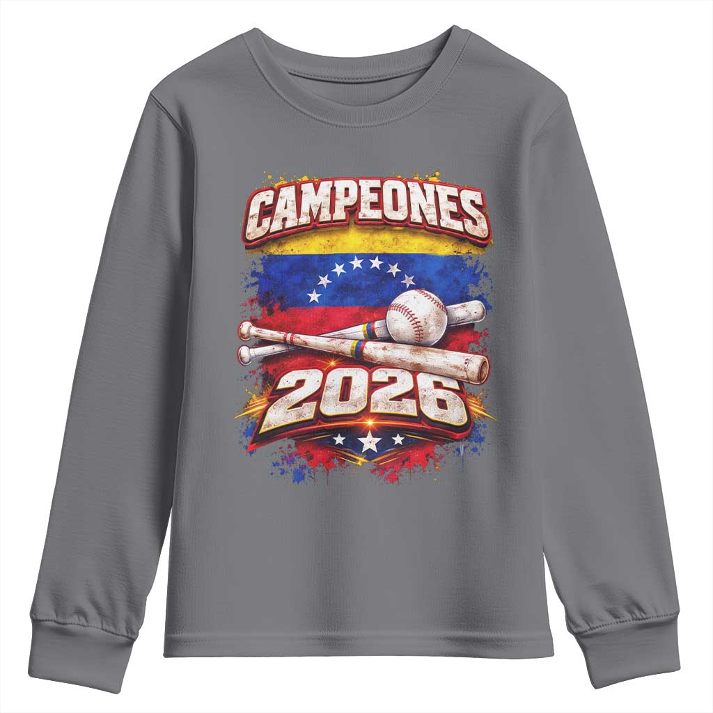Venezuela Campeones 2026 Baseball Championship Youth Sweatshirt Vintage Venezuelan Flag TS11 Charcoal Print Your Wear