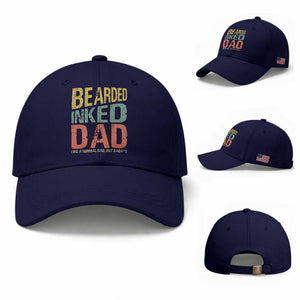 Funny Bearded Inked Dad Like A Normal Dad But Badass Baseball Cap Father's Day TS11 Baseball Cap Universal Fit Dark Blue Print Your Wear