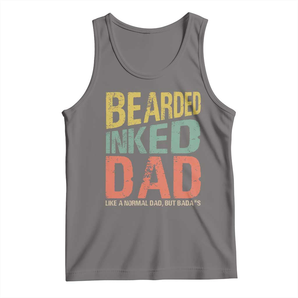 Funny Bearded Inked Dad Like A Normal Dad But Badass Tank Top Father's Day TS11 Deep Heather Print Your Wear