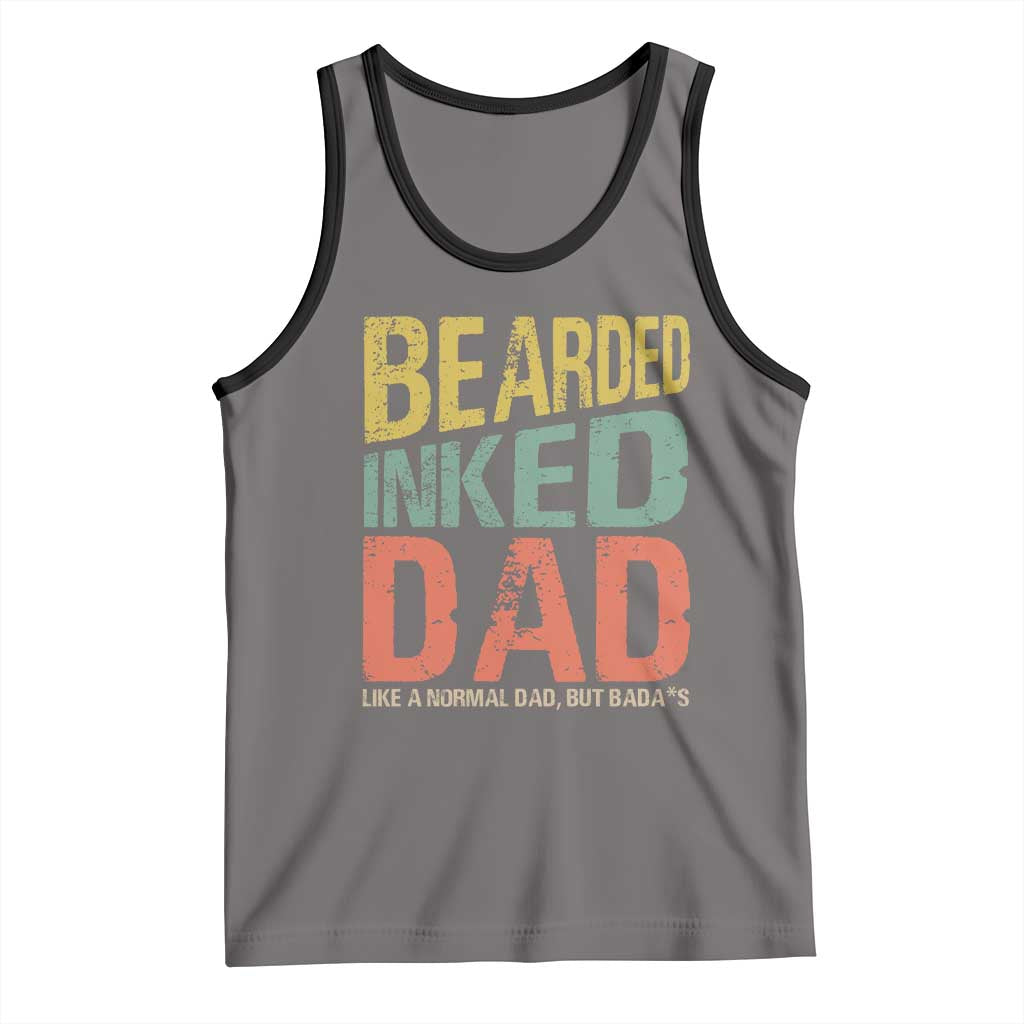 Funny Bearded Inked Dad Like A Normal Dad But Badass Tank Top Father's Day TS11 Deep Heather Black Print Your Wear