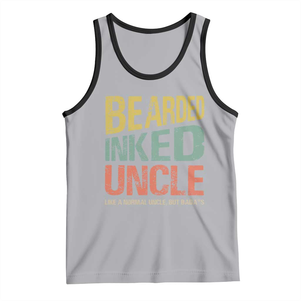 Funny Bearded Inked Uncle Like A Normal Uncle But Badass Tank Top Father's Day TS11 Athletic Heather Black Print Your Wear