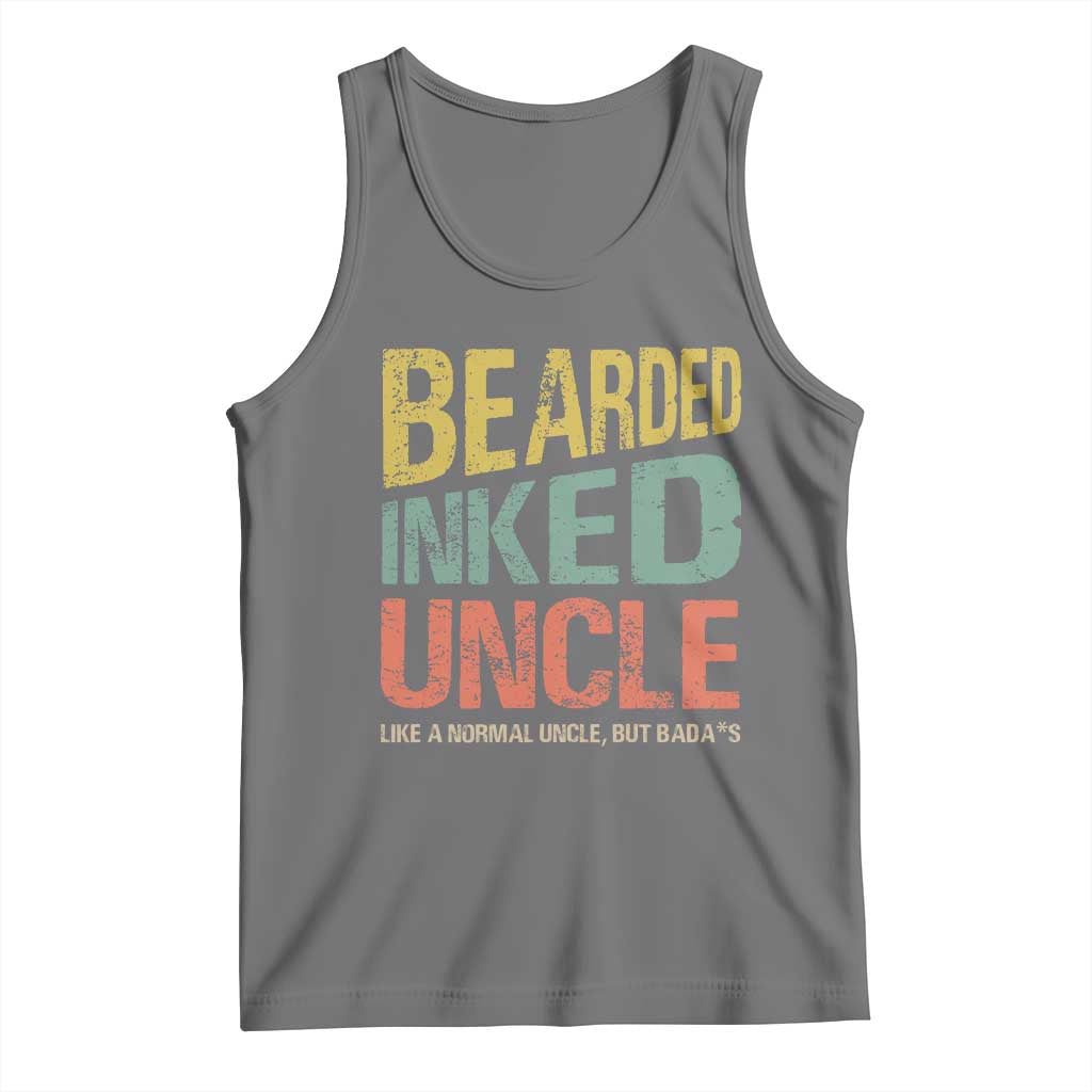 Funny Bearded Inked Uncle Like A Normal Uncle But Badass Tank Top Father's Day TS11 Black Heather Print Your Wear