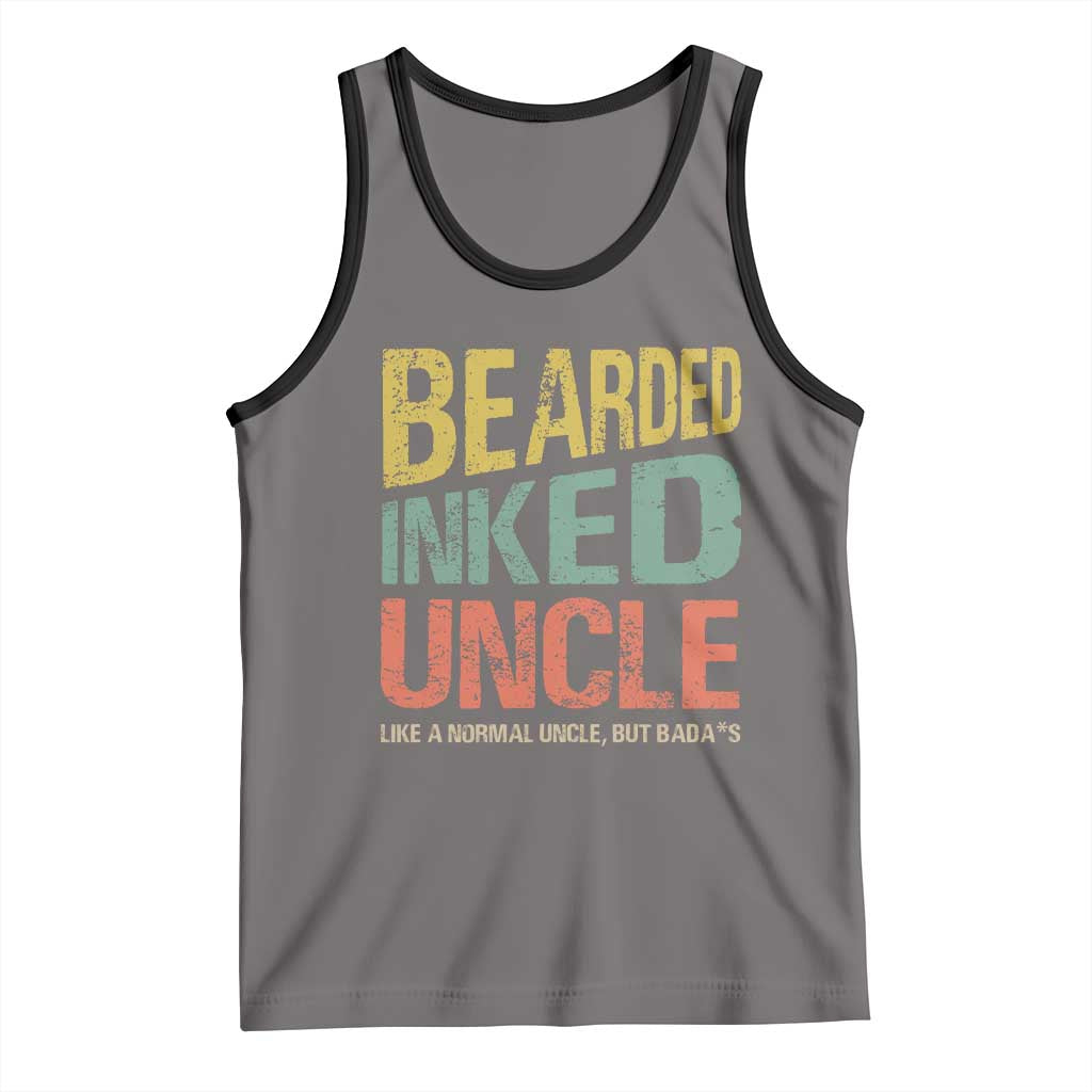 Funny Bearded Inked Uncle Like A Normal Uncle But Badass Tank Top Father's Day TS11 Deep Heather Black Print Your Wear