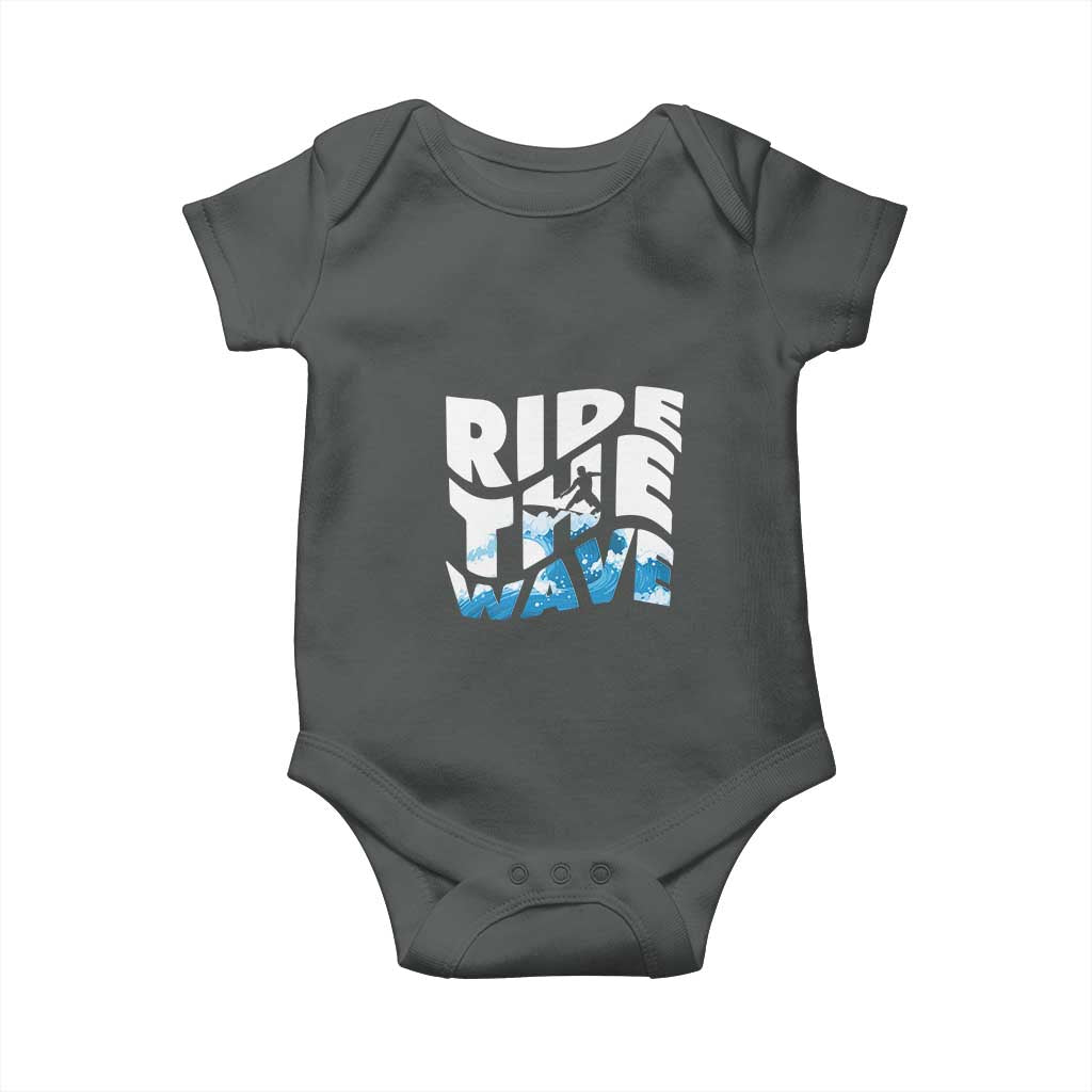 Surfing Baby Onesie Ride The Wave Surfer Boardsport Wave TS11 Dark Heather Print Your Wear