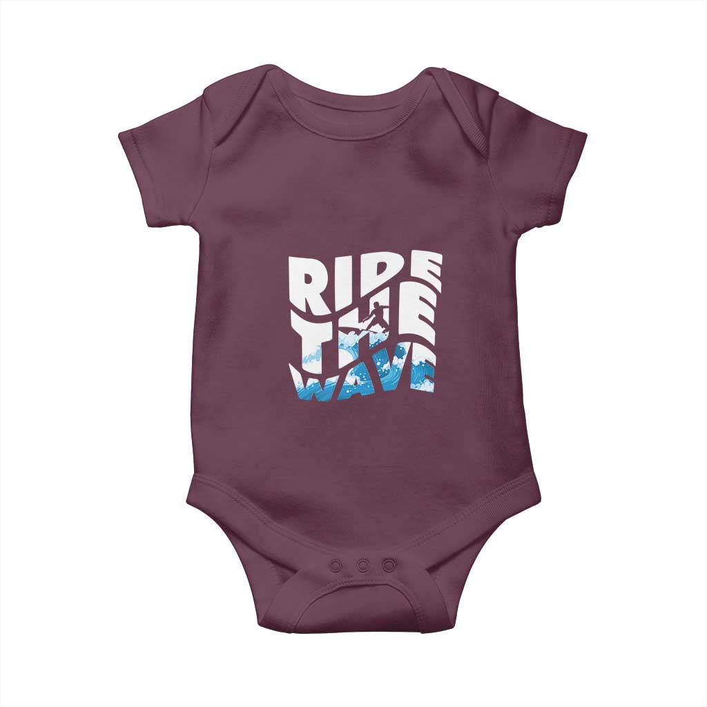 Surfing Baby Onesie Ride The Wave Surfer Boardsport Wave TS11 Maroon Print Your Wear