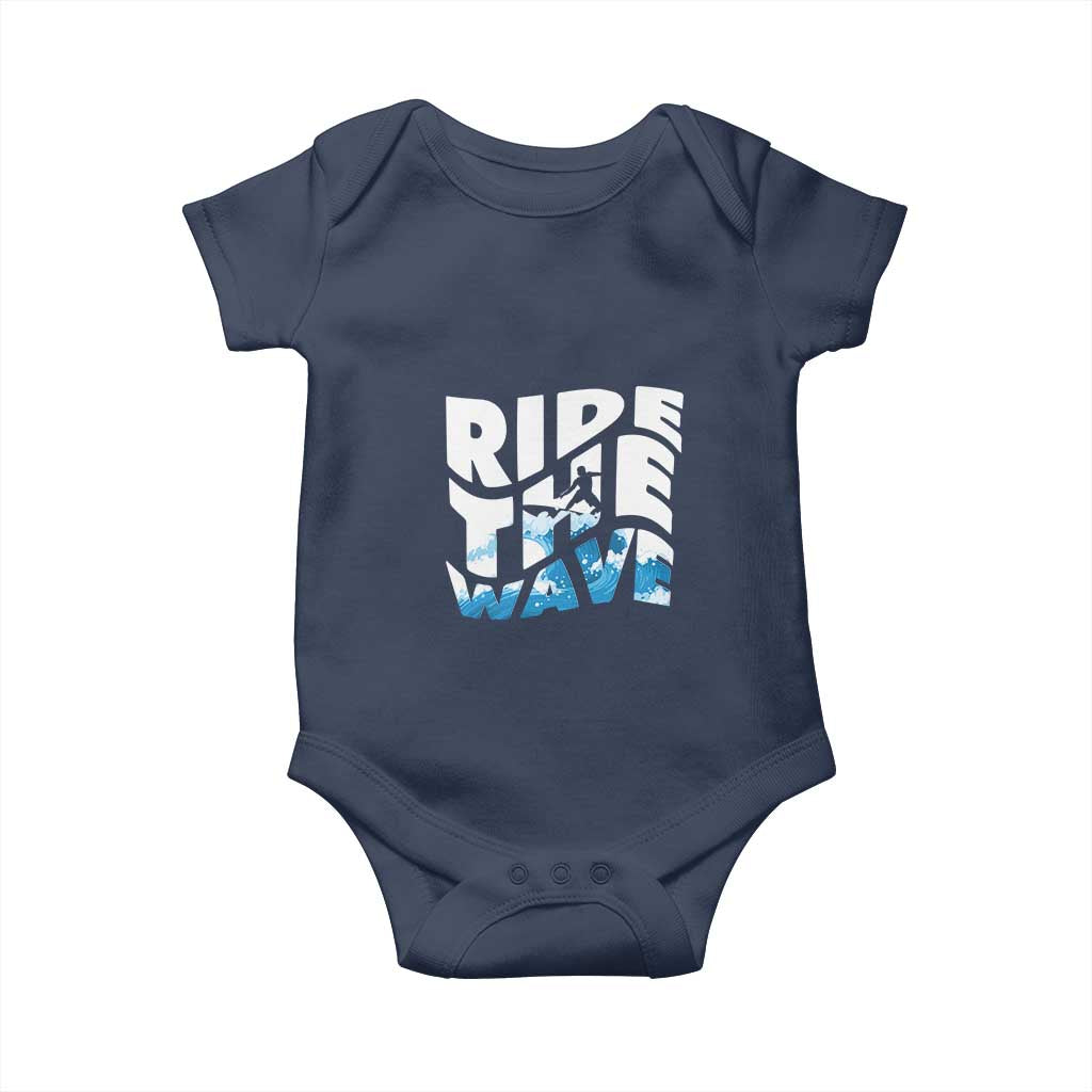 Surfing Baby Onesie Ride The Wave Surfer Boardsport Wave TS11 Navy Print Your Wear