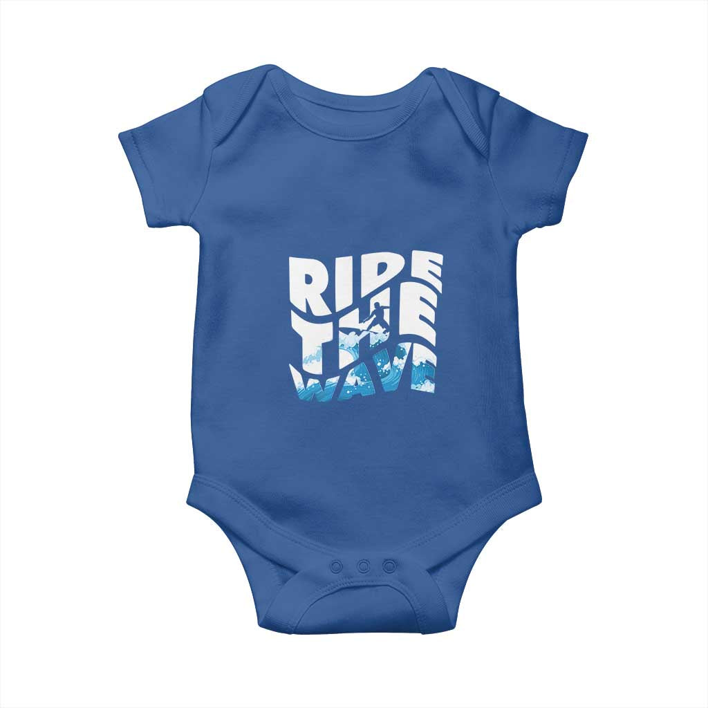 Surfing Baby Onesie Ride The Wave Surfer Boardsport Wave TS11 Royal Blue Print Your Wear