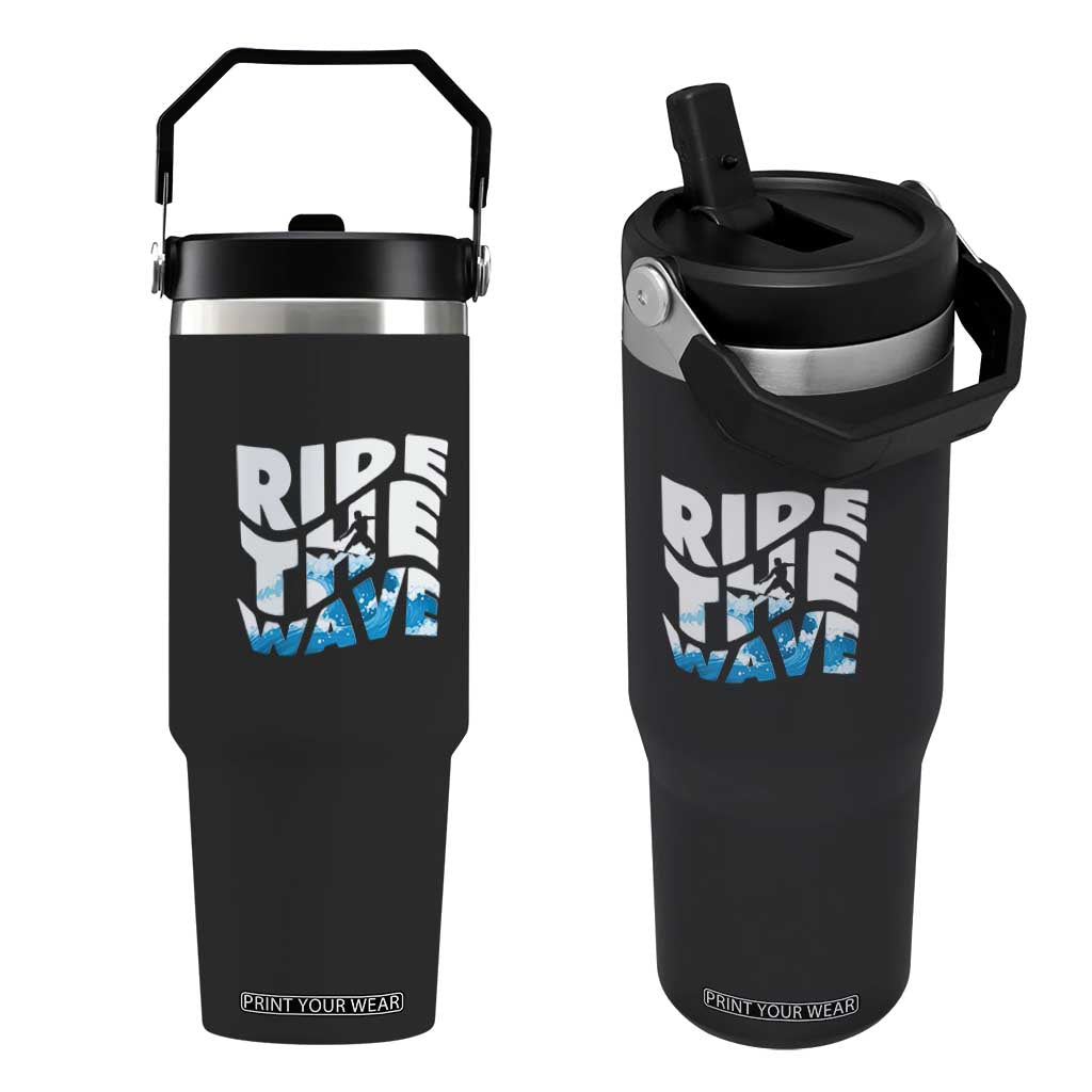 Surfing Flip Straw Tumbler Ride The Wave Surfer Boardsport Wave TS11 One Size: 30 oz Black Print Your Wear