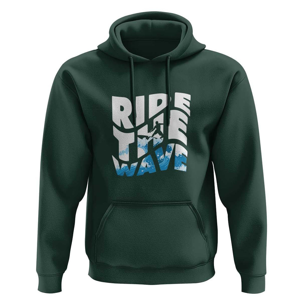 Surfing Hoodie Ride The Wave Surfer Boardsport Wave TS11 Dark Forest Green Print Your Wear