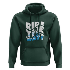 Surfing Hoodie Ride The Wave Surfer Boardsport Wave TS11 Dark Forest Green Print Your Wear