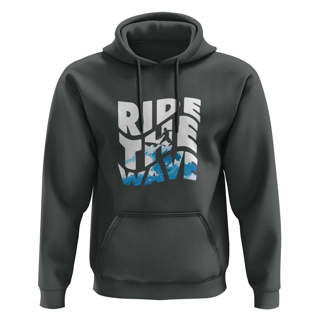 Surfing Hoodie Ride The Wave Surfer Boardsport Wave TS11 Dark Heather Print Your Wear