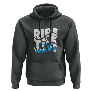 Surfing Hoodie Ride The Wave Surfer Boardsport Wave TS11 Dark Heather Print Your Wear