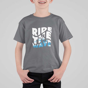 Surfing T Shirt For Kid Ride The Wave Surfer Boardsport Wave TS11 Charcoal Print Your Wear
