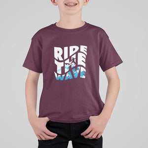 Surfing T Shirt For Kid Ride The Wave Surfer Boardsport Wave TS11 Maroon Print Your Wear