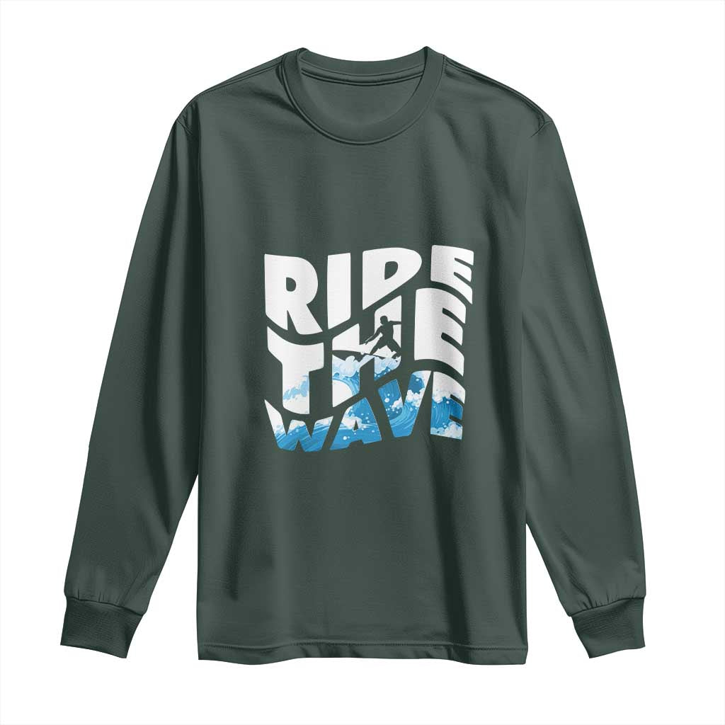 Surfing Long Sleeve Shirt Ride The Wave Surfer Boardsport Wave TS11 Dark Forest Green Print Your Wear