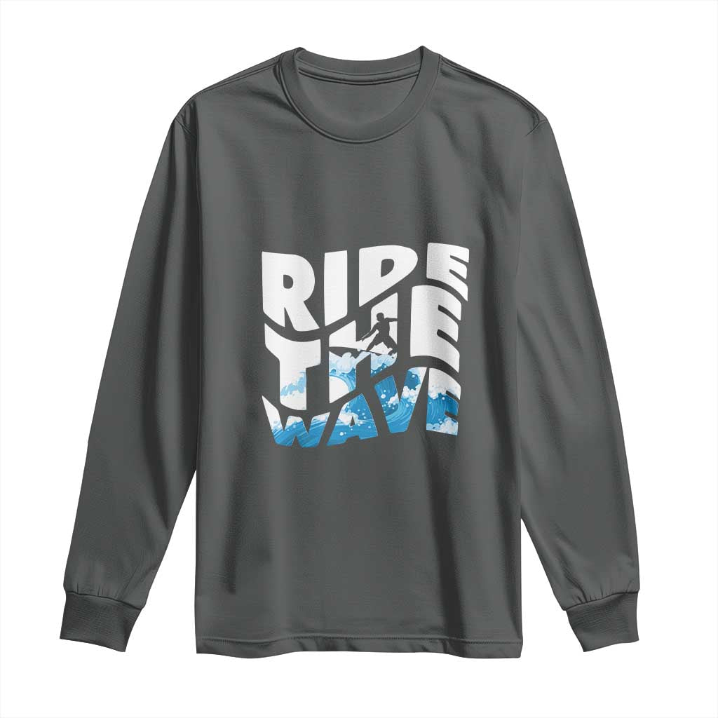 Surfing Long Sleeve Shirt Ride The Wave Surfer Boardsport Wave TS11 Dark Heather Print Your Wear