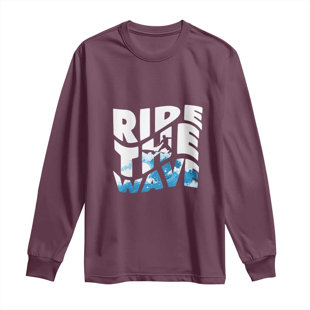 Surfing Long Sleeve Shirt Ride The Wave Surfer Boardsport Wave TS11 Maroon Print Your Wear