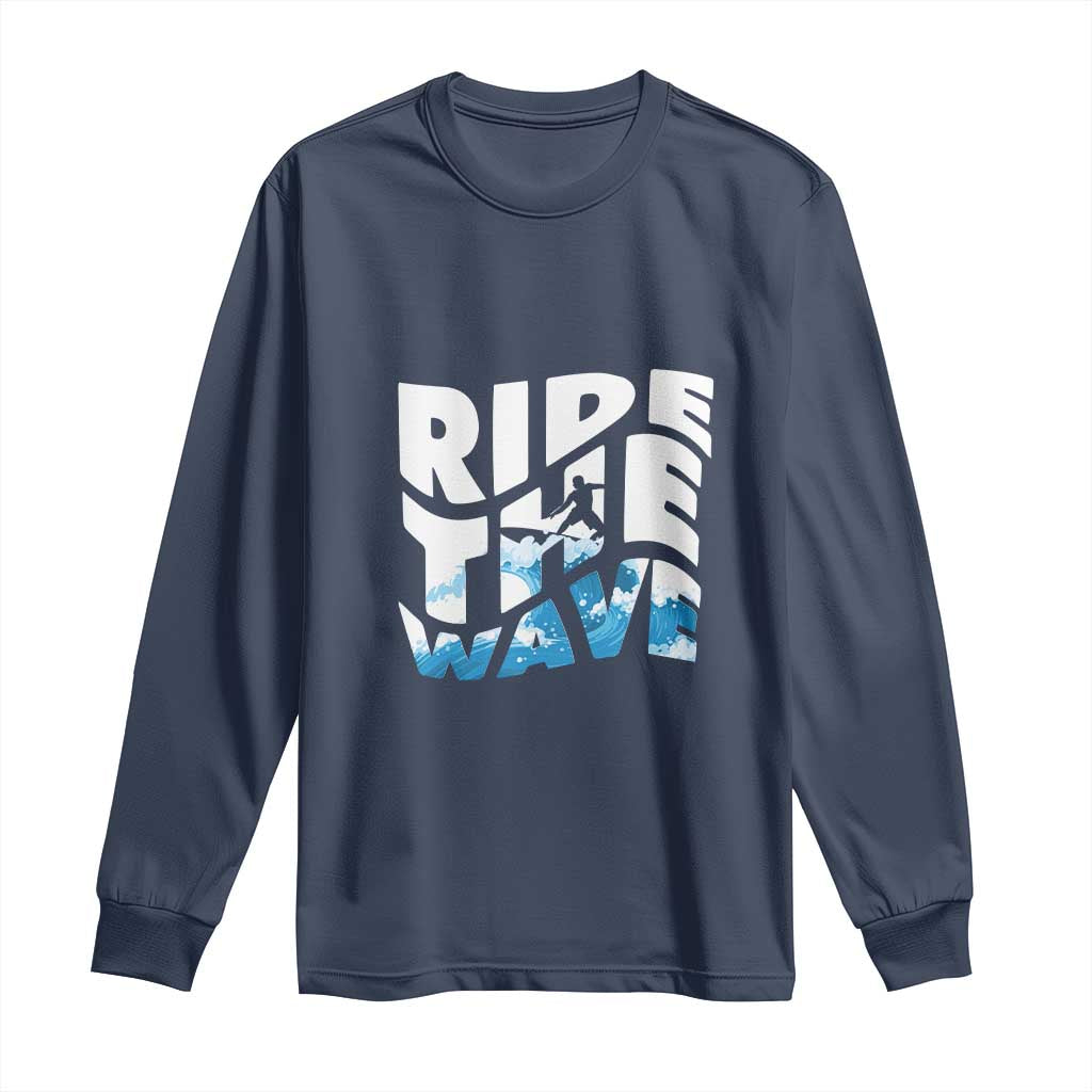 Surfing Long Sleeve Shirt Ride The Wave Surfer Boardsport Wave TS11 Navy Print Your Wear
