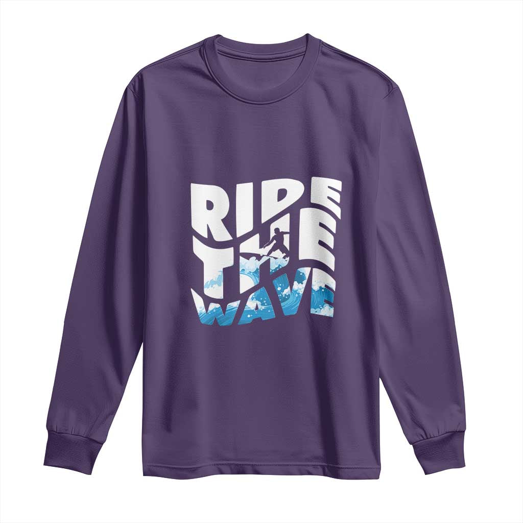 Surfing Long Sleeve Shirt Ride The Wave Surfer Boardsport Wave TS11 Purple Print Your Wear