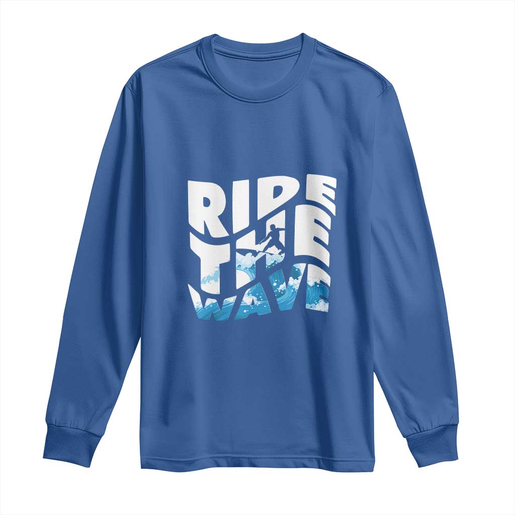 Surfing Long Sleeve Shirt Ride The Wave Surfer Boardsport Wave TS11 Royal Blue Print Your Wear