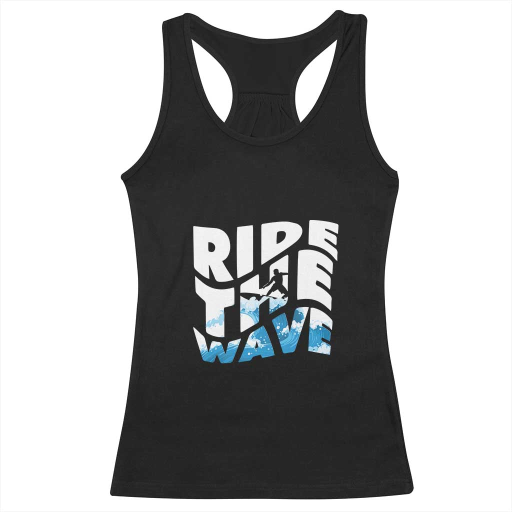 Surfing Racerback Tank Top Ride The Wave Surfer Boardsport Wave TS11 Black Print Your Wear
