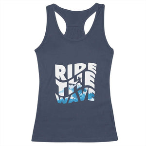Surfing Racerback Tank Top Ride The Wave Surfer Boardsport Wave TS11 Navy Print Your Wear