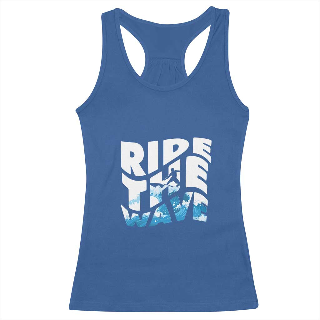Surfing Racerback Tank Top Ride The Wave Surfer Boardsport Wave TS11 Royal Blue Print Your Wear