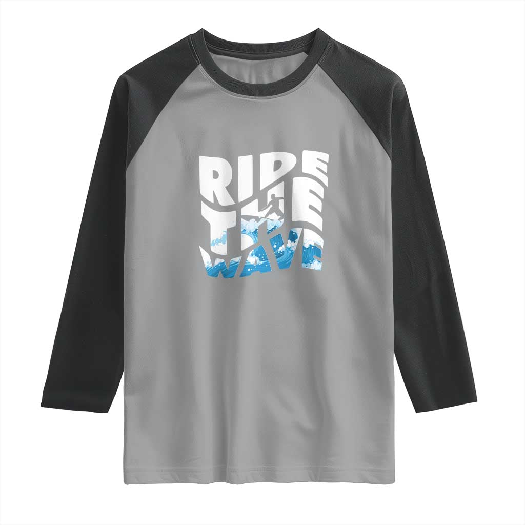 Surfing Raglan Shirt Ride The Wave Surfer Boardsport Wave TS11 Sport Gray Black Print Your Wear