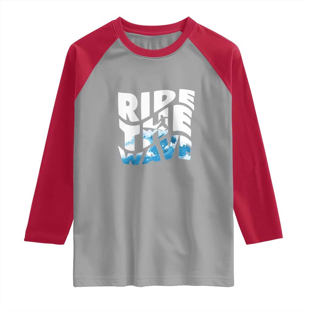 Surfing Raglan Shirt Ride The Wave Surfer Boardsport Wave TS11 Sport Gray Red Print Your Wear