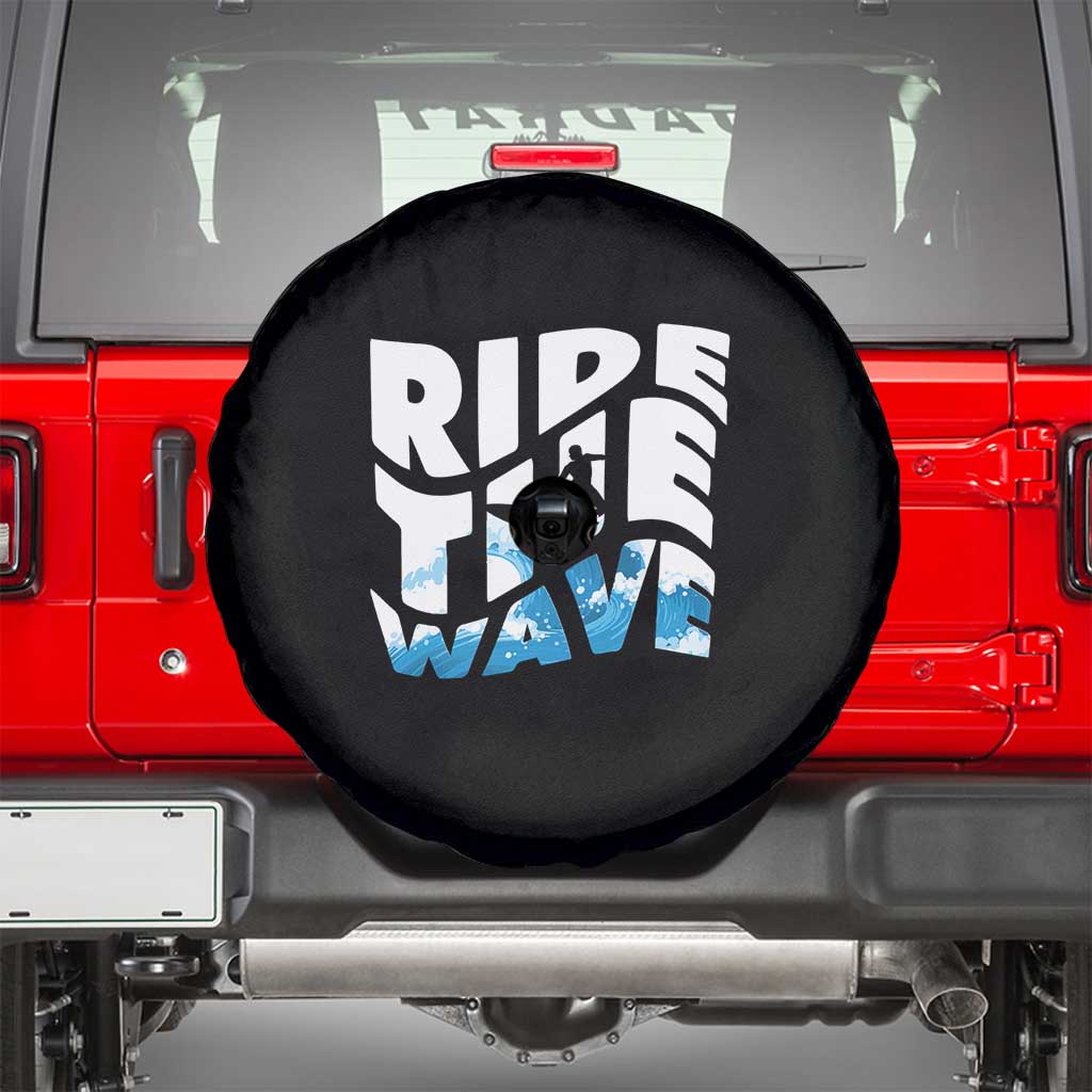 Surfing Spare Tire Cover Ride The Wave Surfer Boardsport Wave TS11 Black Print Your Wear