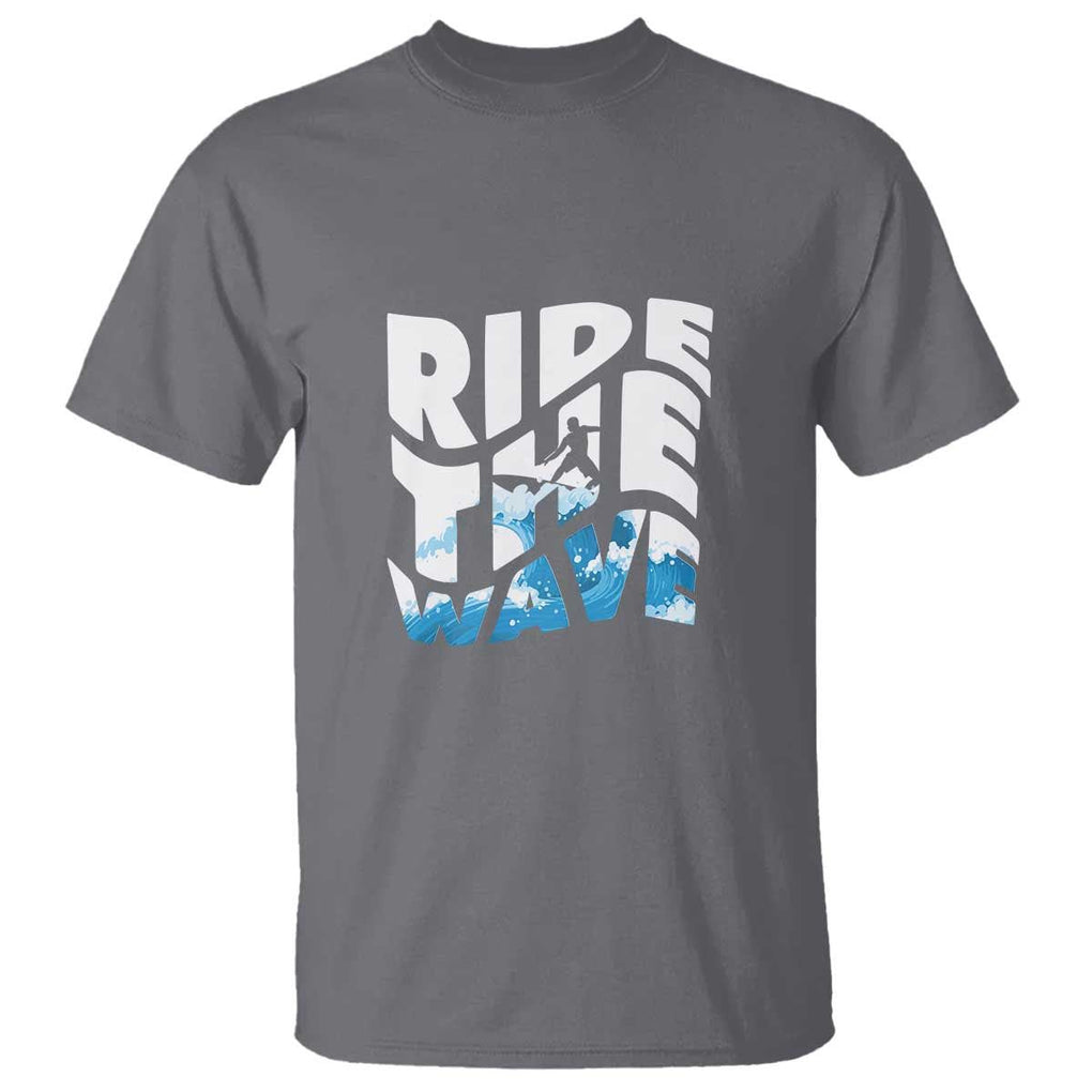 Surfing T Shirt Ride The Wave Surfer Boardsport Wave TS11 Charcoal Print Your Wear