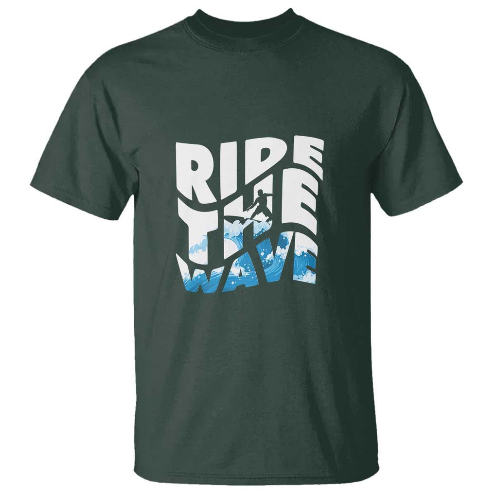 Surfing T Shirt Ride The Wave Surfer Boardsport Wave TS11 Dark Forest Green Print Your Wear