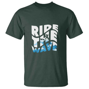 Surfing T Shirt Ride The Wave Surfer Boardsport Wave TS11 Dark Forest Green Print Your Wear